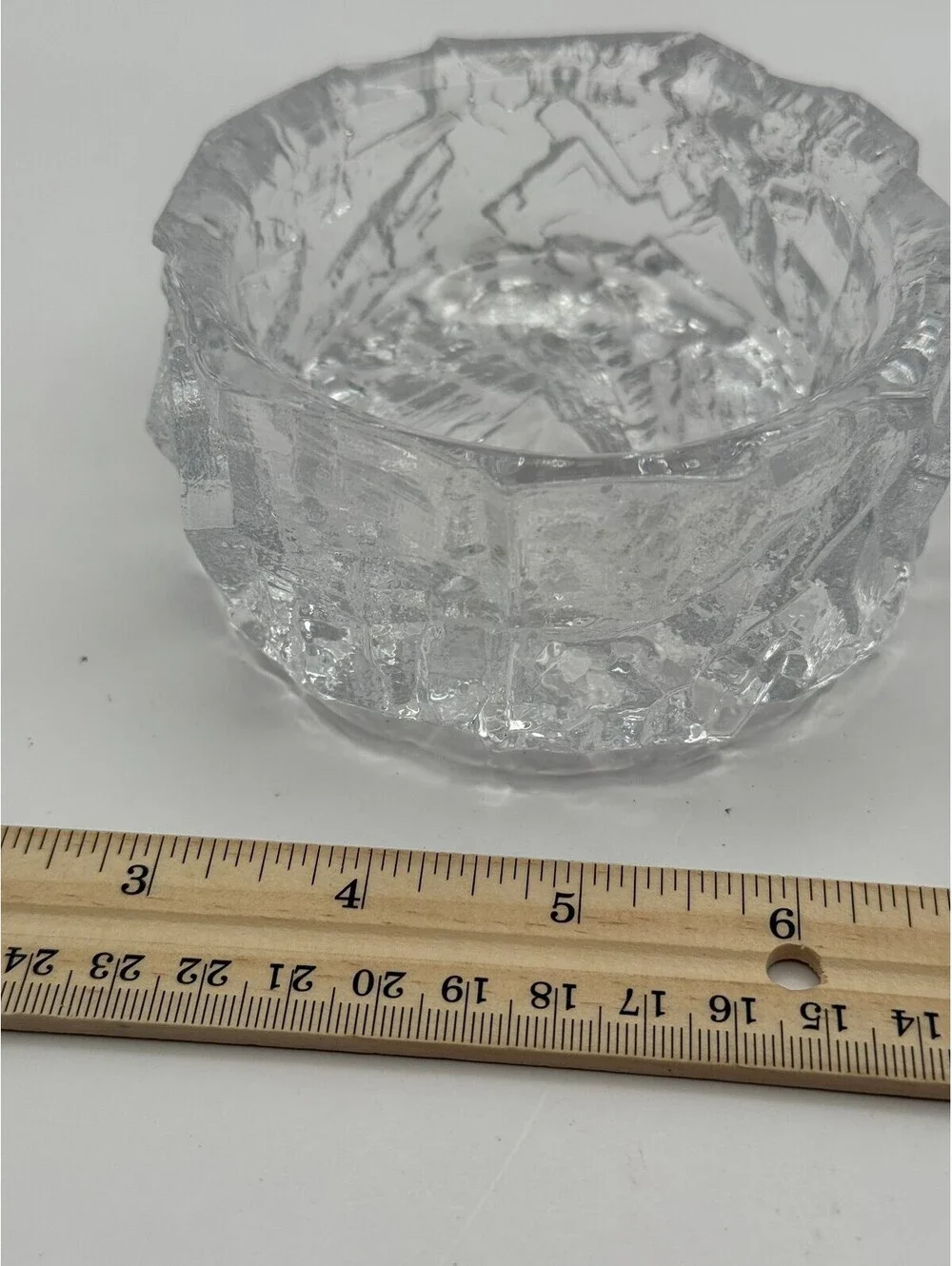 Daum France Signed Crystal Ice Glass Trinket Bowl Catchall Art Glass Vintage